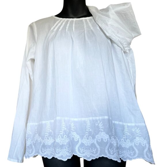 Benetton White Embroidered Cotton Blouse – Size M - Picture 2 of 15